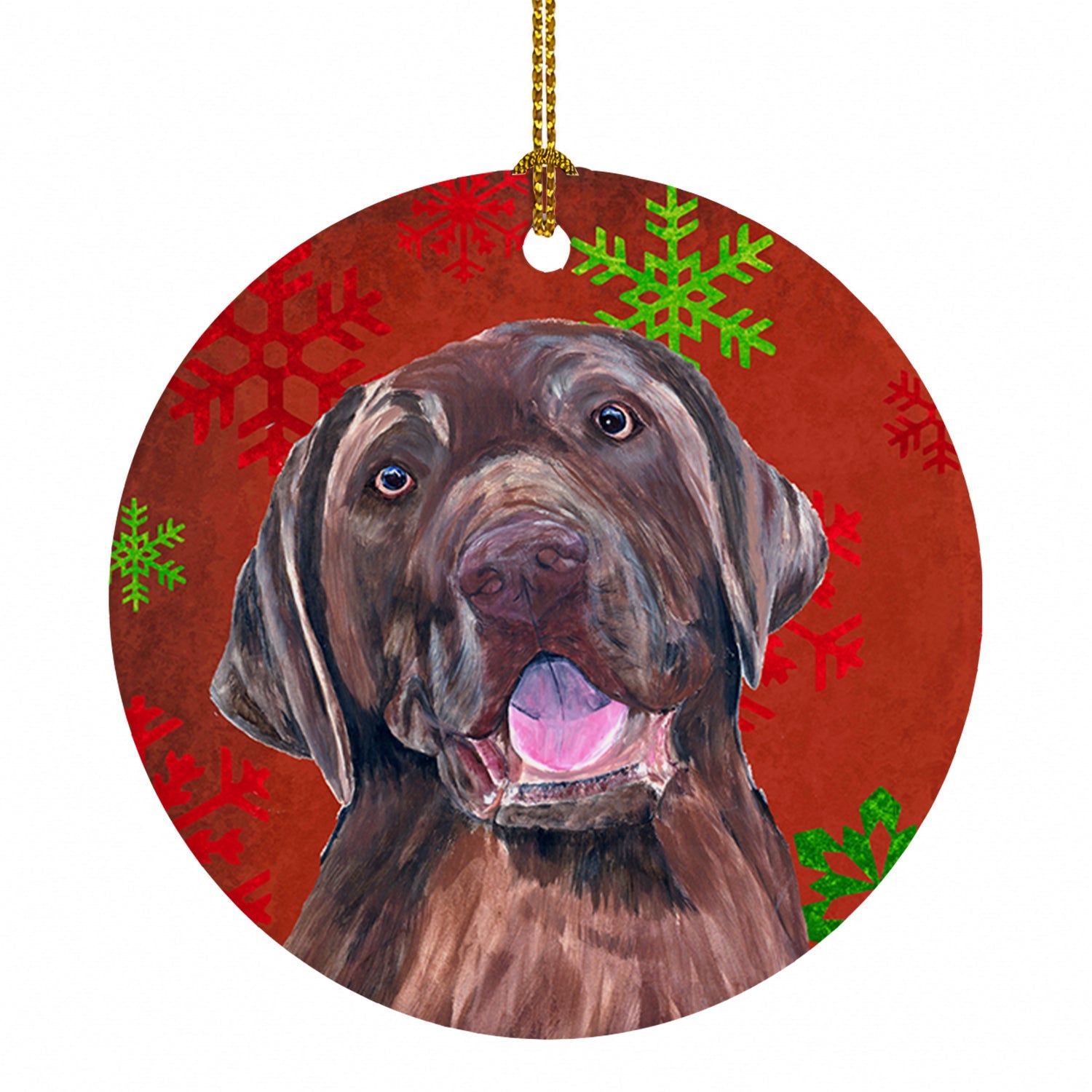 Labrador Red and Green Snowflakes Holiday Christmas Ceramic Ornament Christmas Tree Hanging Decorations for Home Christmas Holiday, Party, Gift, 3 in, Multicolor