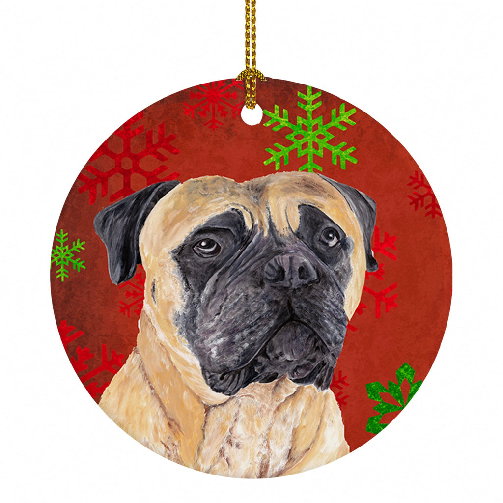 Mastiff Red and Green Snowflakes Holiday Christmas Ceramic Ornament Christmas Tree Hanging Decorations for Home Christmas Holiday, Party, Gift, 3 in, Multicolor