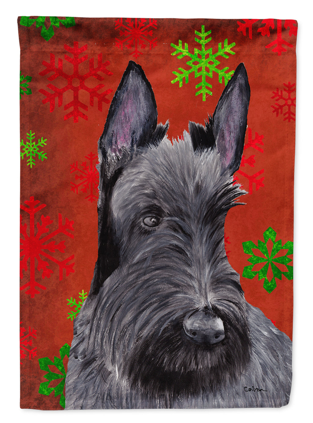 Scottish Terrier Red and Green Snowflakes Holiday Christmas Garden Flag Mailbox Decorative Yard Banner Outside Patio Artwork for Flower Beds, Garden Size, Multicolor