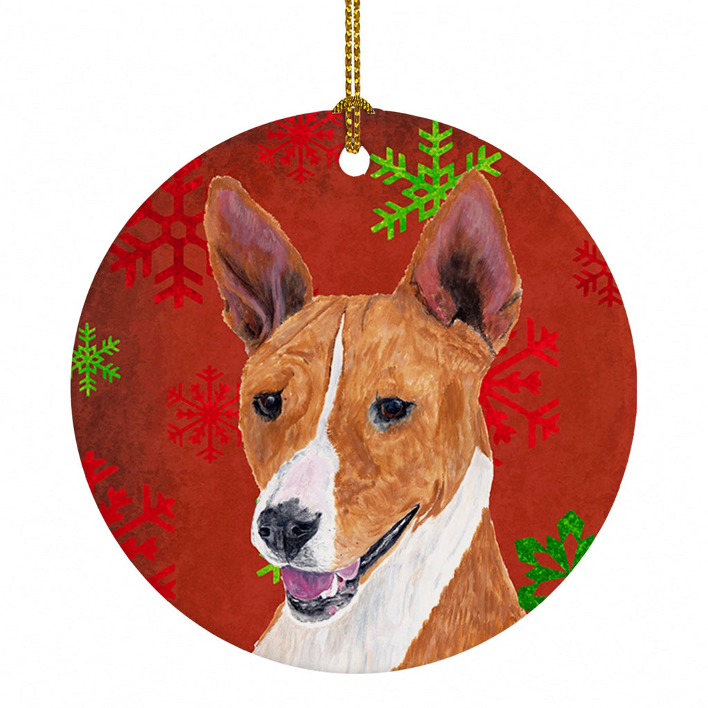 Basenji Red and Green Snowflakes Holiday Christmas Ceramic Ornament Christmas Tree Hanging Decorations for Home Christmas Holiday, Party, Gift, 3 in, Multicolor