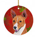 Basenji Red and Green Snowflakes Holiday Christmas Ceramic Ornament Christmas Tree Hanging Decorations for Home Christmas Holiday, Party, Gift, 3 in, Multicolor