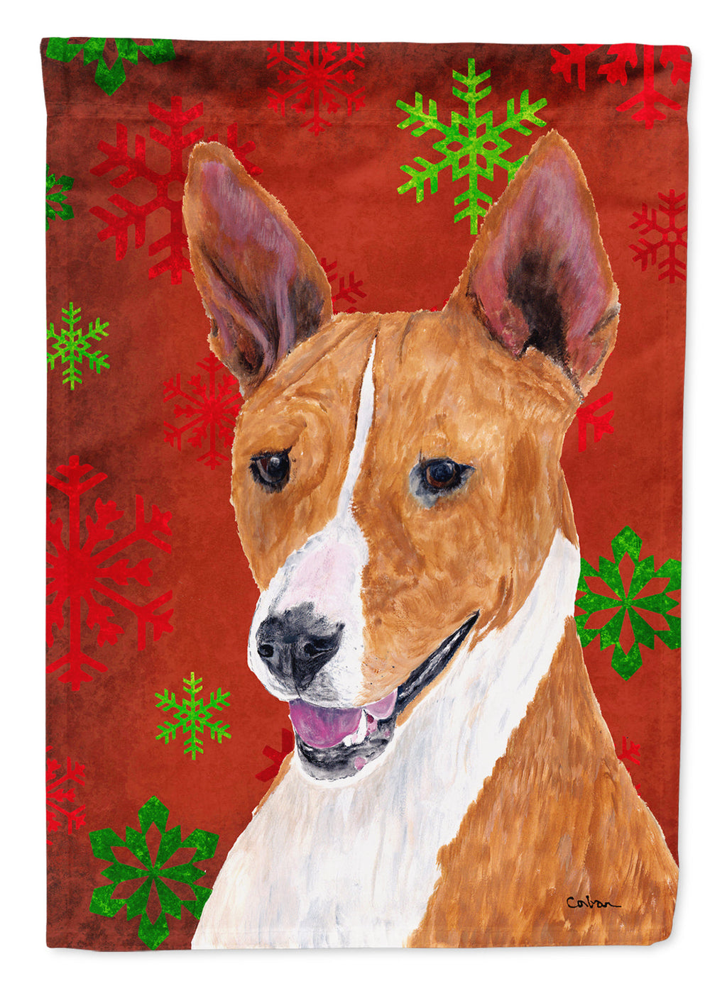 Basenji Red and Green Snowflakes Holiday Christmas Garden Flag Mailbox Decorative Yard Banner Outside Patio Artwork for Flower Beds, Garden Size, Multicolor
