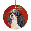 Cavalier Spaniel Red and Green Snowflakes Holiday Christmas Ceramic Ornament Christmas Tree Hanging Decorations for Home Christmas Holiday, Party, Gift, 3 in, Multicolor
