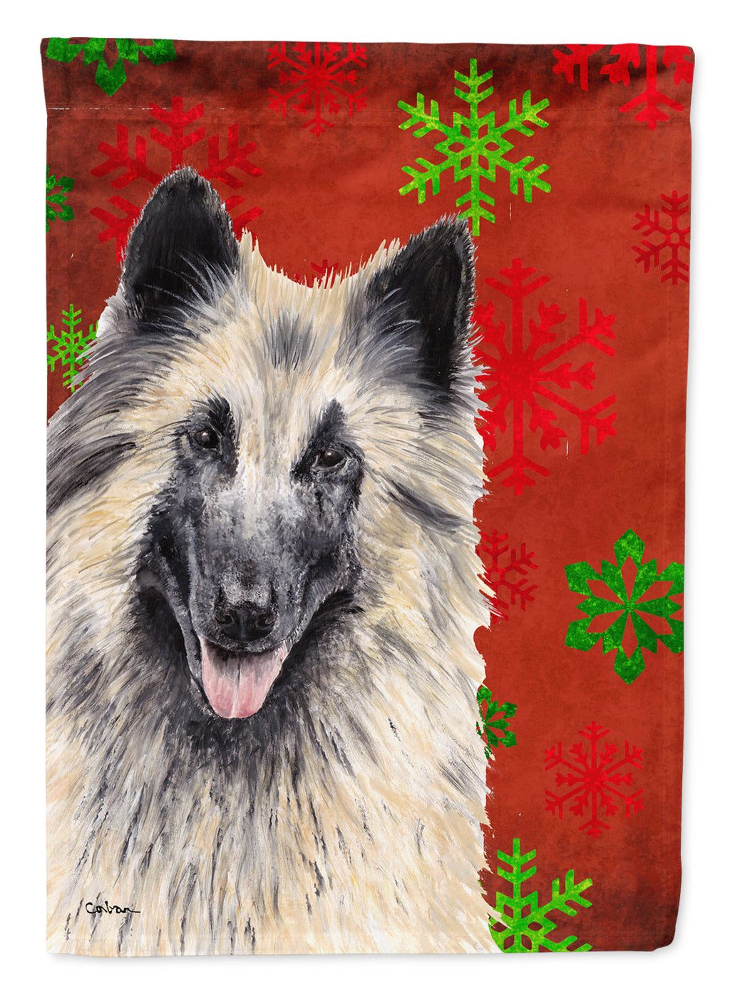 Belgian Tervuren Red and Green Snowflakes Holiday Christmas Garden Flag Mailbox Decorative Yard Banner Outside Patio Artwork for Flower Beds, Garden Size, Multicolor