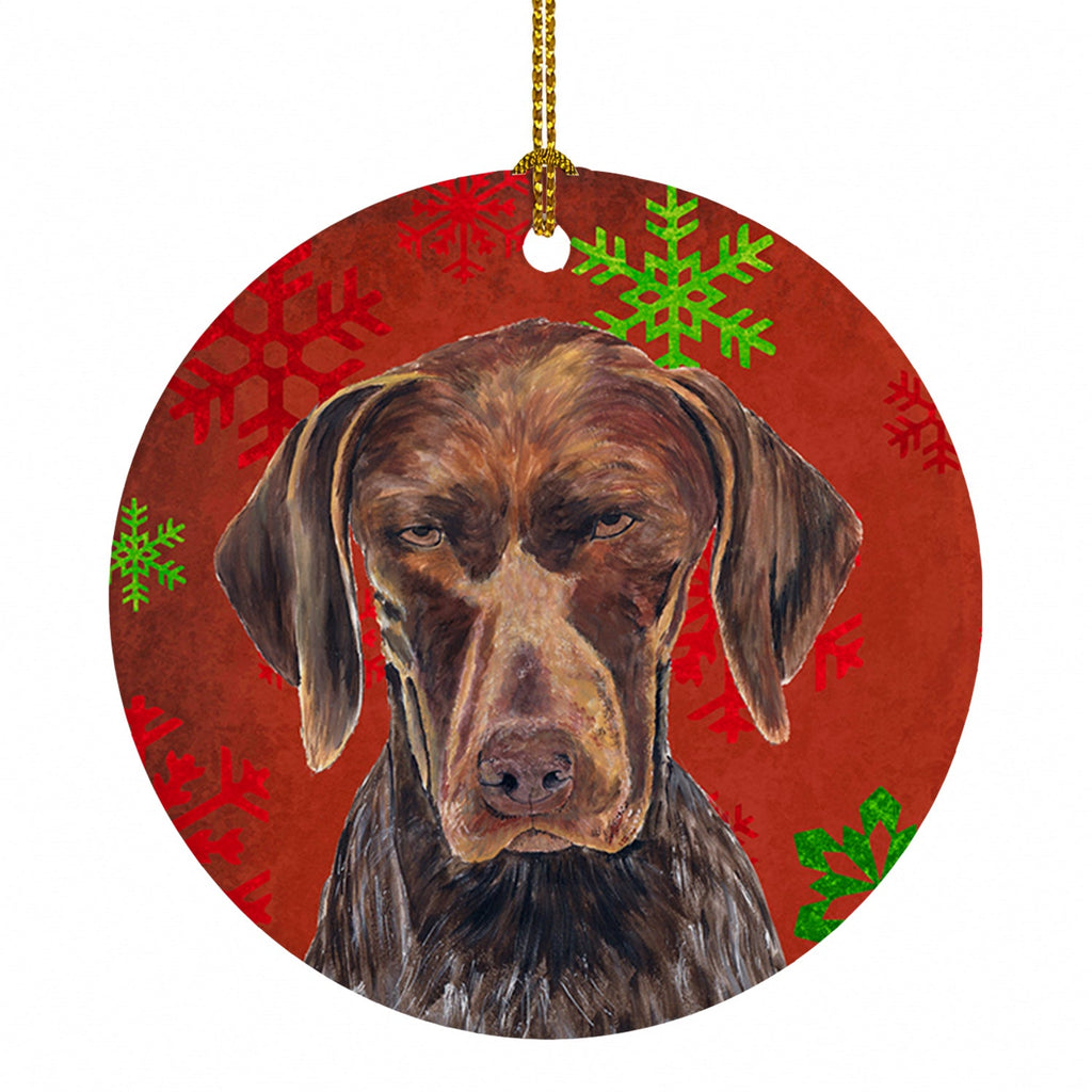 German Shorthaired Pointer Red  Snowflakes Holiday Christmas Ceramic Ornament Christmas Tree Hanging Decorations for Home Christmas Holiday, Party, Gift, 3 in, Multicolor
