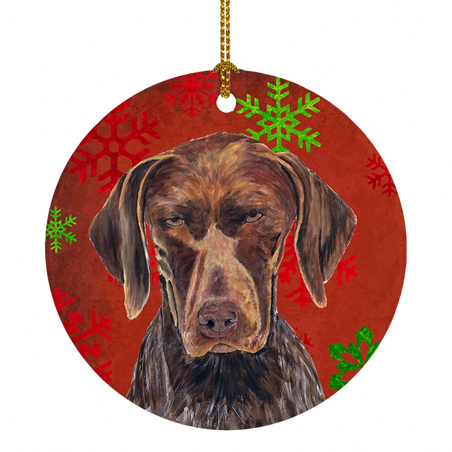German Shorthaired Pointer Red  Snowflakes Holiday Christmas Ceramic Ornament Christmas Tree Hanging Decorations for Home Christmas Holiday, Party, Gift, 3 in, Multicolor