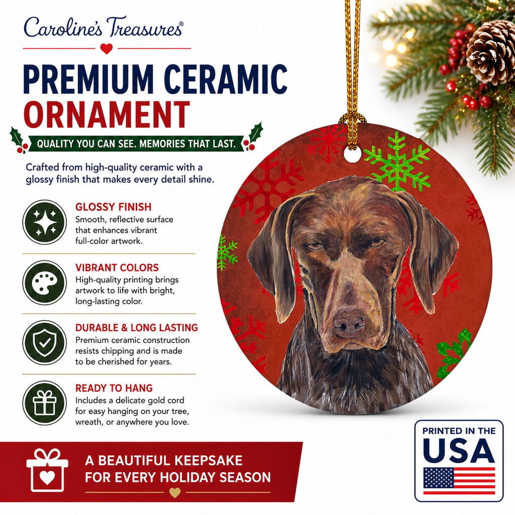 German Shorthaired Pointer Red  Snowflakes Holiday Christmas Ceramic Ornament Christmas Tree Hanging Decorations for Home Christmas Holiday, Party, Gift, 3 in, Multicolor
