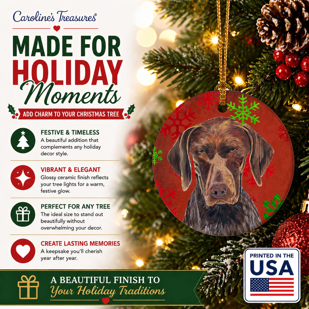 German Shorthaired Pointer Red  Snowflakes Holiday Christmas Ceramic Ornament Christmas Tree Hanging Decorations for Home Christmas Holiday, Party, Gift, 3 in, Multicolor