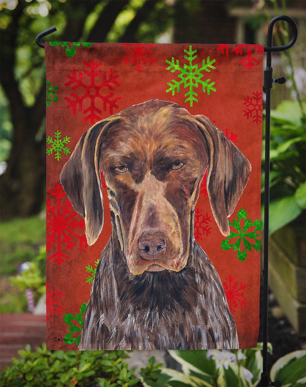 German Shorthaired Pointer Red  Snowflakes Holiday Christmas Garden Flag Mailbox Decorative Yard Banner Outside Patio Artwork for Flower Beds, Garden Size, Multicolor