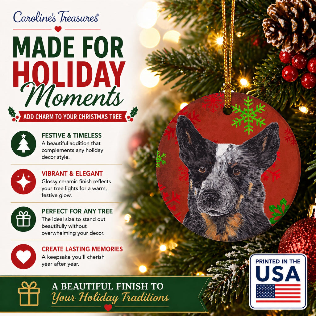 Australian Cattle Dog Red Green Snowflakes Christmas Ceramic Ornament Christmas Tree Hanging Decorations for Home Christmas Holiday, Party, Gift, 3 in, Multicolor