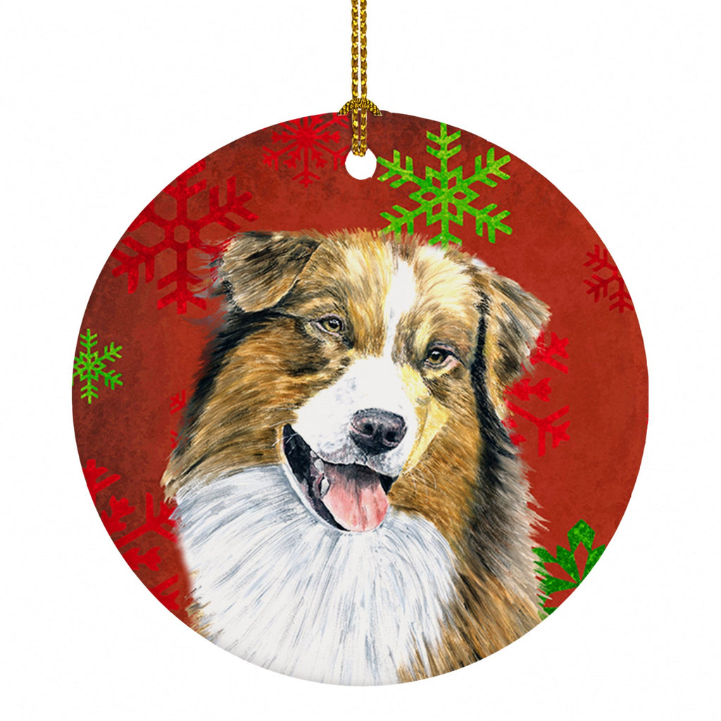 Australian Shepherd Red Green Snowflakes Christmas Ceramic Ornament Christmas Tree Hanging Decorations for Home Christmas Holiday, Party, Gift, 3 in, Multicolor