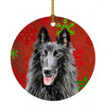 Belgian Sheepdog Red and Green Snowflakes Holiday Christmas Ceramic Ornament Christmas Tree Hanging Decorations for Home Christmas Holiday, Party, Gift, 3 in, Multicolor