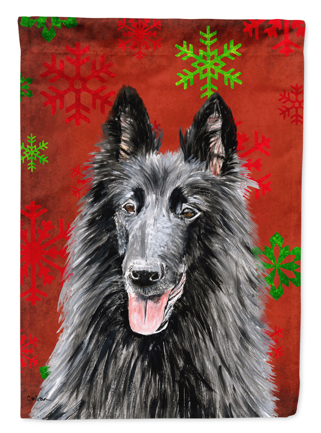Belgian Sheepdog Red and Green Snowflakes Holiday Christmas Garden Flag Mailbox Decorative Yard Banner Outside Patio Artwork for Flower Beds, Garden Size, Multicolor