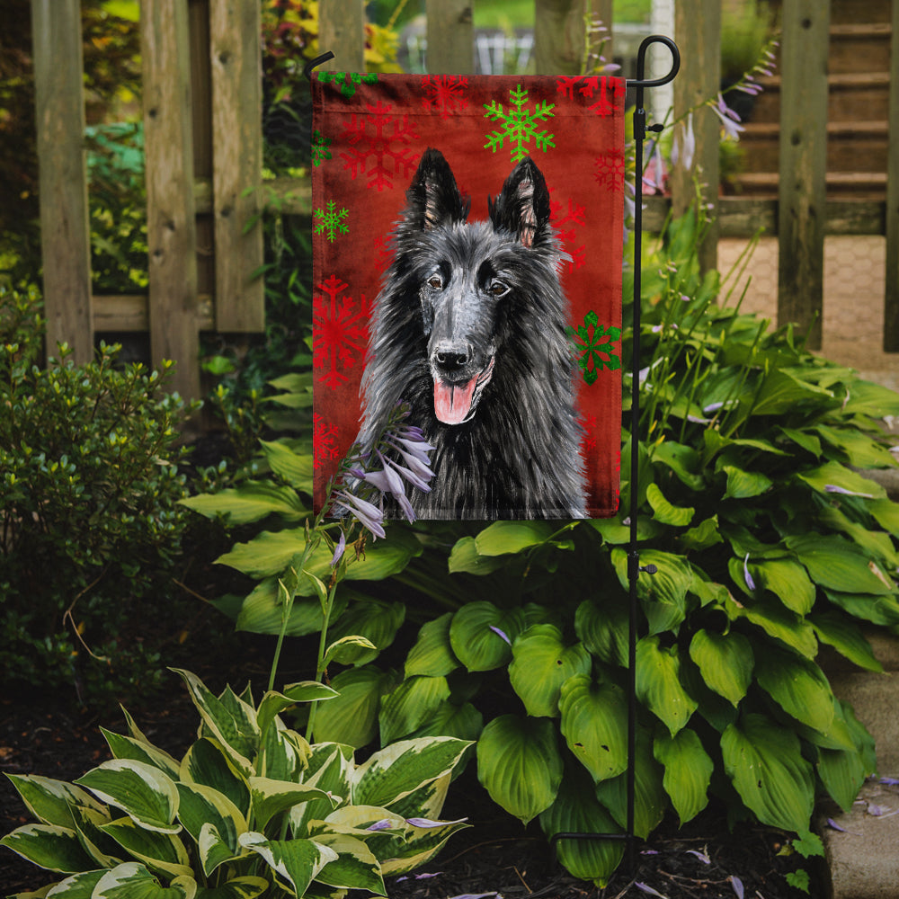 Belgian Sheepdog Red and Green Snowflakes Holiday Christmas Garden Flag Mailbox Decorative Yard Banner Outside Patio Artwork for Flower Beds, Garden Size, Multicolor