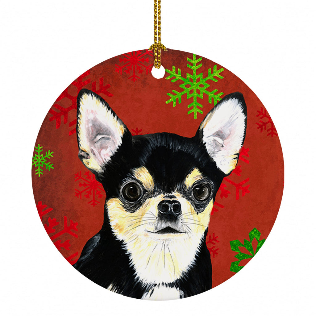 Chihuahua Red and Green Snowflakes Holiday Christmas Ceramic Ornament Christmas Tree Hanging Decorations for Home Christmas Holiday, Party, Gift, 3 in, Multicolor