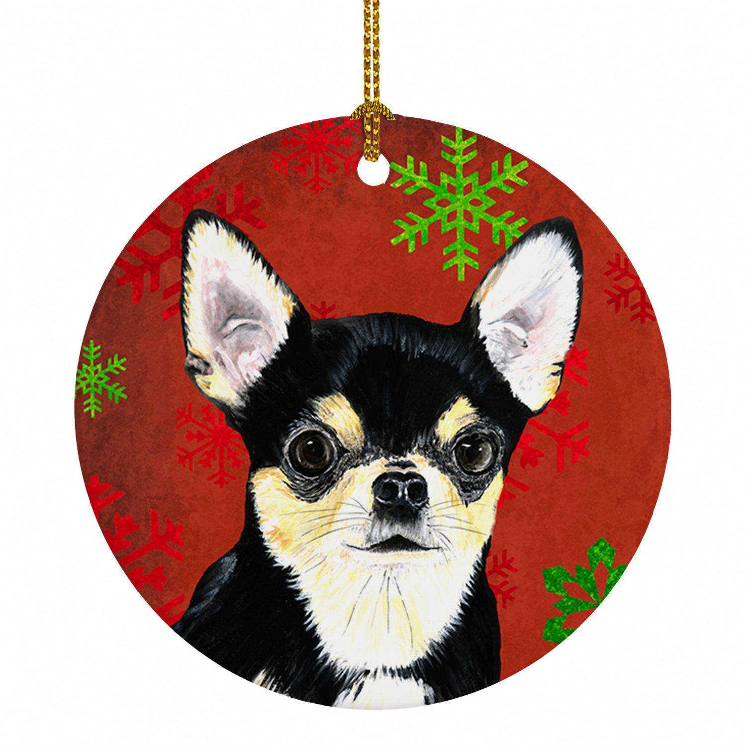 Chihuahua Red and Green Snowflakes Holiday Christmas Ceramic Ornament Christmas Tree Hanging Decorations for Home Christmas Holiday, Party, Gift, 3 in, Multicolor