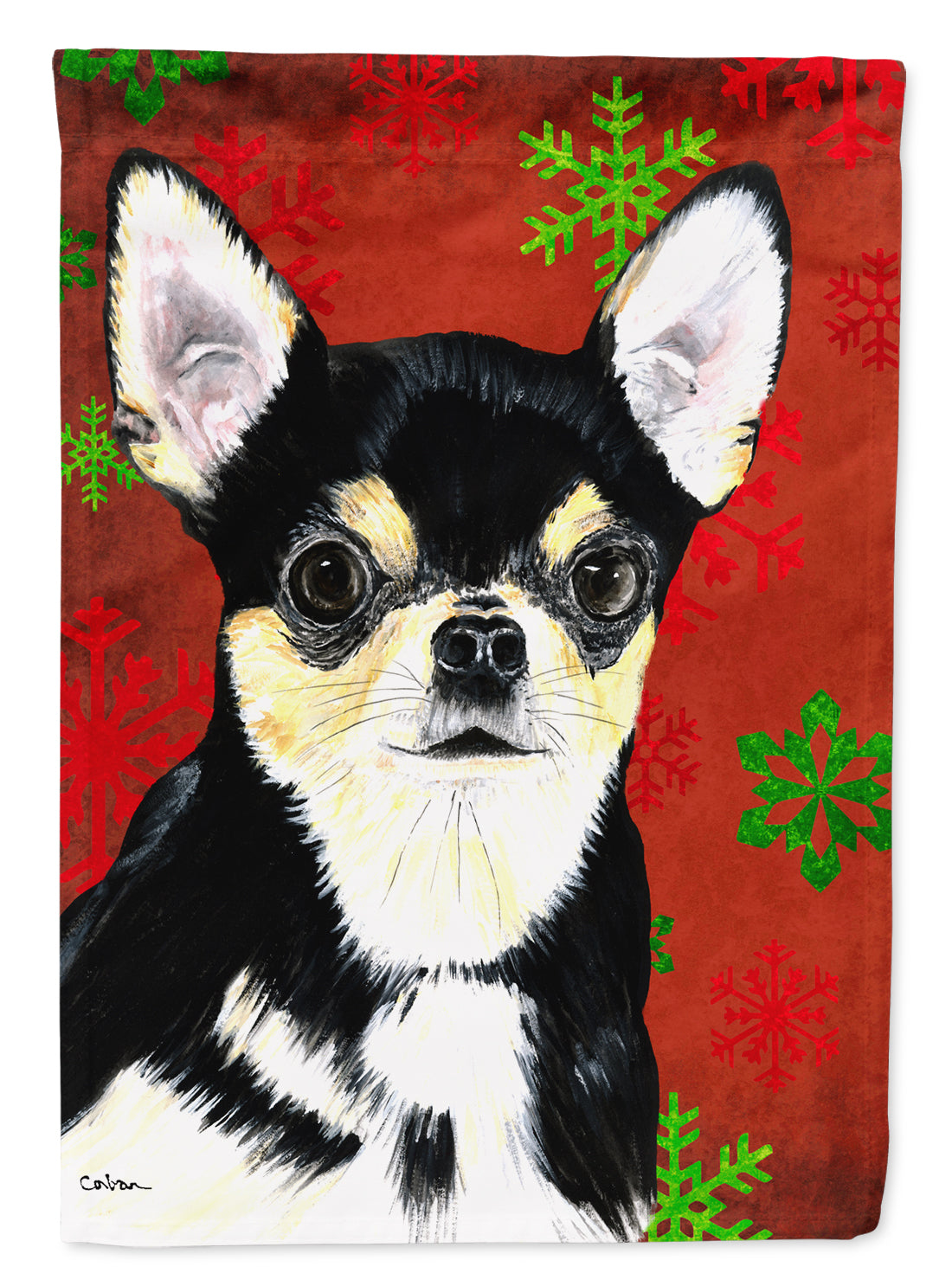 Chihuahua Red and Green Snowflakes Holiday Christmas Garden Flag Mailbox Decorative Yard Banner Outside Patio Artwork for Flower Beds, Garden Size, Multicolor