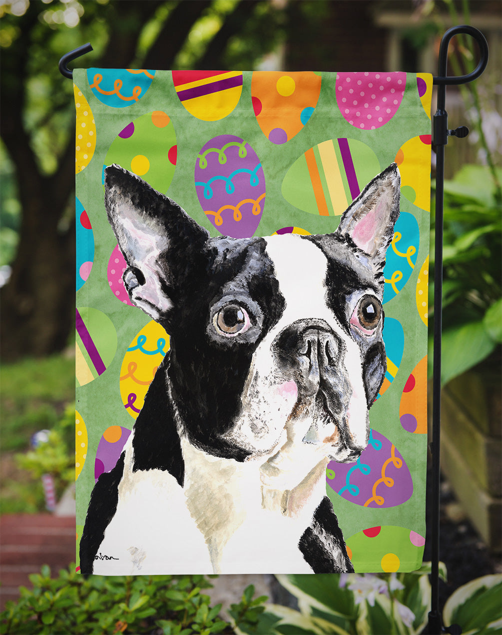 Boston Terrier Easter Eggtravaganza Garden Flag Mailbox Decorative Yard Banner Outside Patio Artwork for Flower Beds, Garden Size, Multicolor