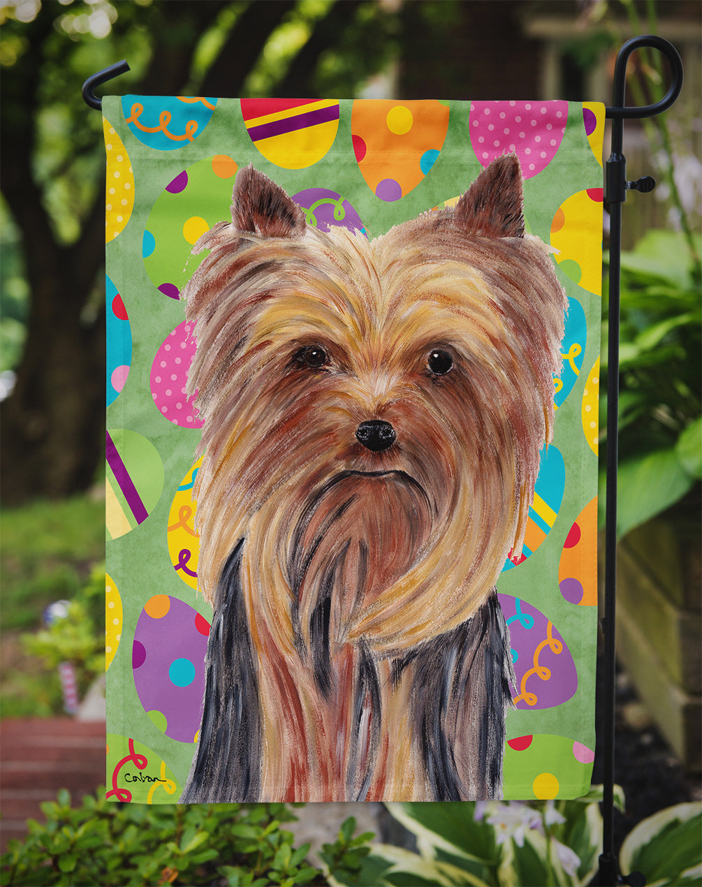 Yorkie Easter Eggtravaganza Garden Flag Mailbox Decorative Yard Banner Outside Patio Artwork for Flower Beds, Garden Size, Multicolor