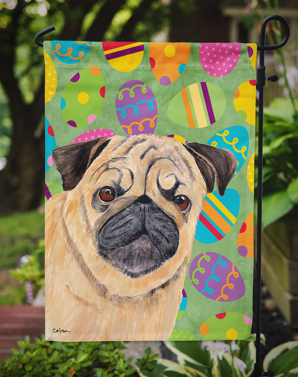 Pug Easter Eggtravaganza Garden Flag Mailbox Decorative Yard Banner Outside Patio Artwork for Flower Beds, Garden Size, Multicolor