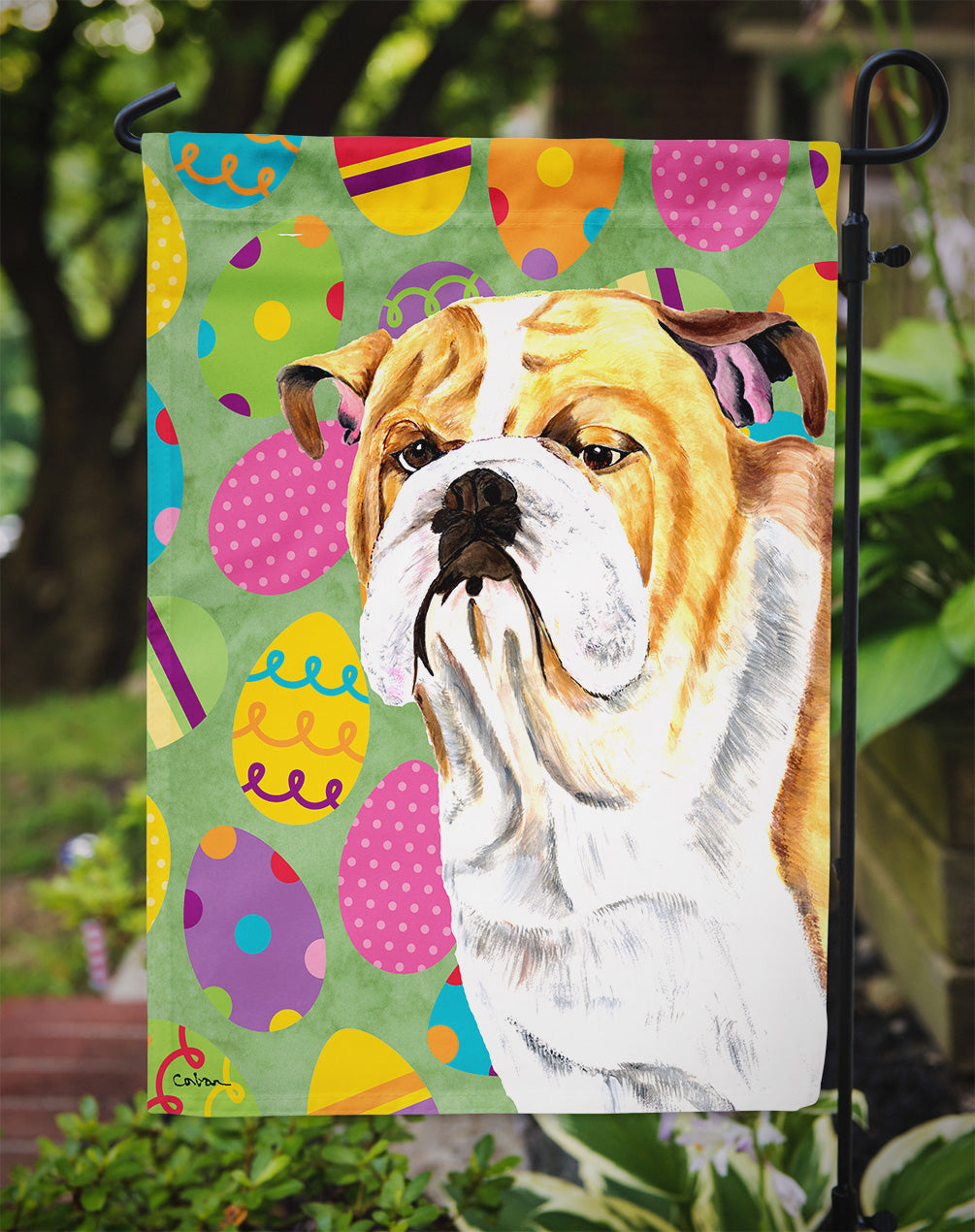 Bulldog English Easter Eggtravaganza Garden Flag Mailbox Decorative Yard Banner Outside Patio Artwork for Flower Beds, Garden Size, Multicolor