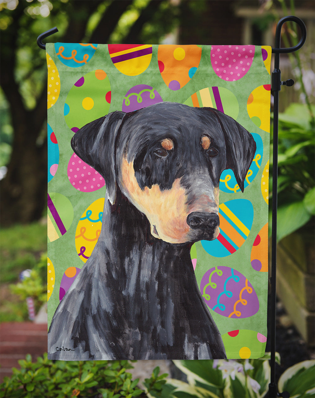 Doberman Easter Eggtravaganza Garden Flag Mailbox Decorative Yard Banner Outside Patio Artwork for Flower Beds, Garden Size, Multicolor