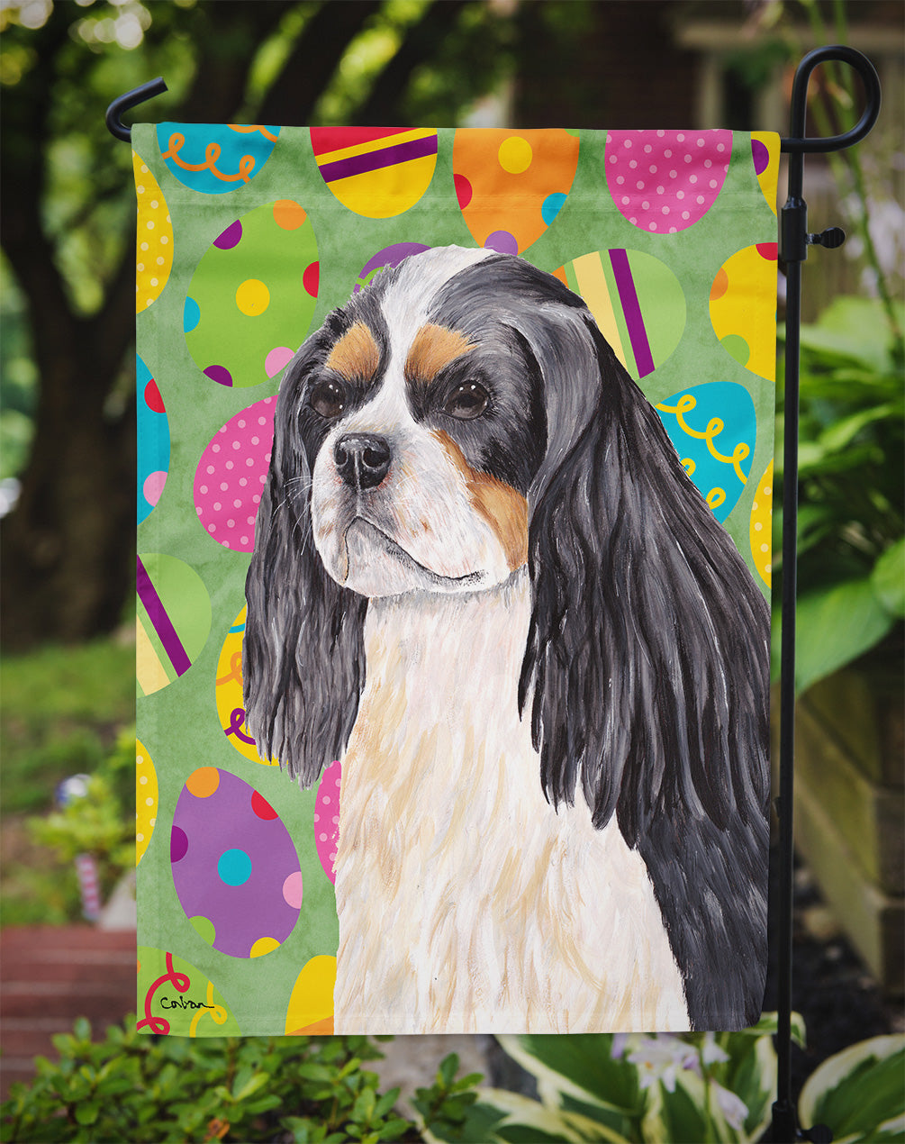 Cavalier Spaniel Easter Eggtravaganza Garden Flag Mailbox Decorative Yard Banner Outside Patio Artwork for Flower Beds, Garden Size, Multicolor