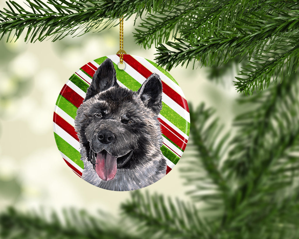 Akita Candy Cane Holiday Christmas Ceramic Ornament Christmas Tree Hanging Decorations for Home Christmas Holiday, Party, Gift, 3 in, Multicolor