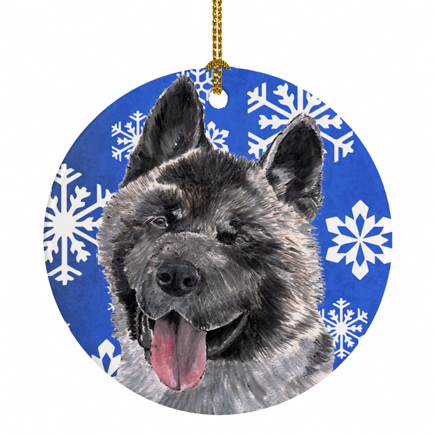 Akita Winter Snowflakes Holiday Ceramic Ornament Christmas Tree Hanging Decorations for Home Christmas Holiday, Party, Gift, 3 in, Multicolor