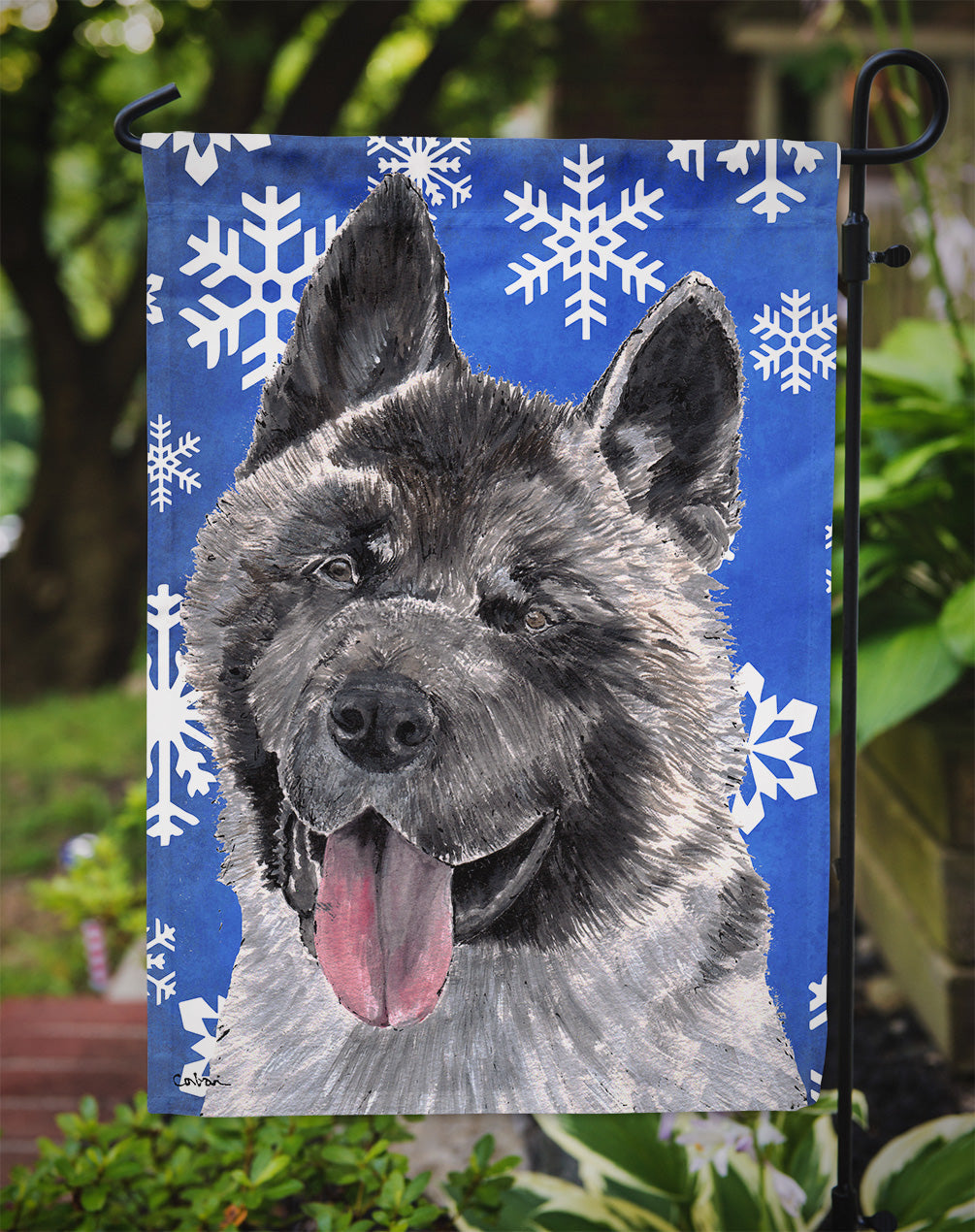 Akita Winter Snowflakes Holiday Garden Flag Mailbox Decorative Yard Banner Outside Patio Artwork for Flower Beds, Garden Size, Multicolor