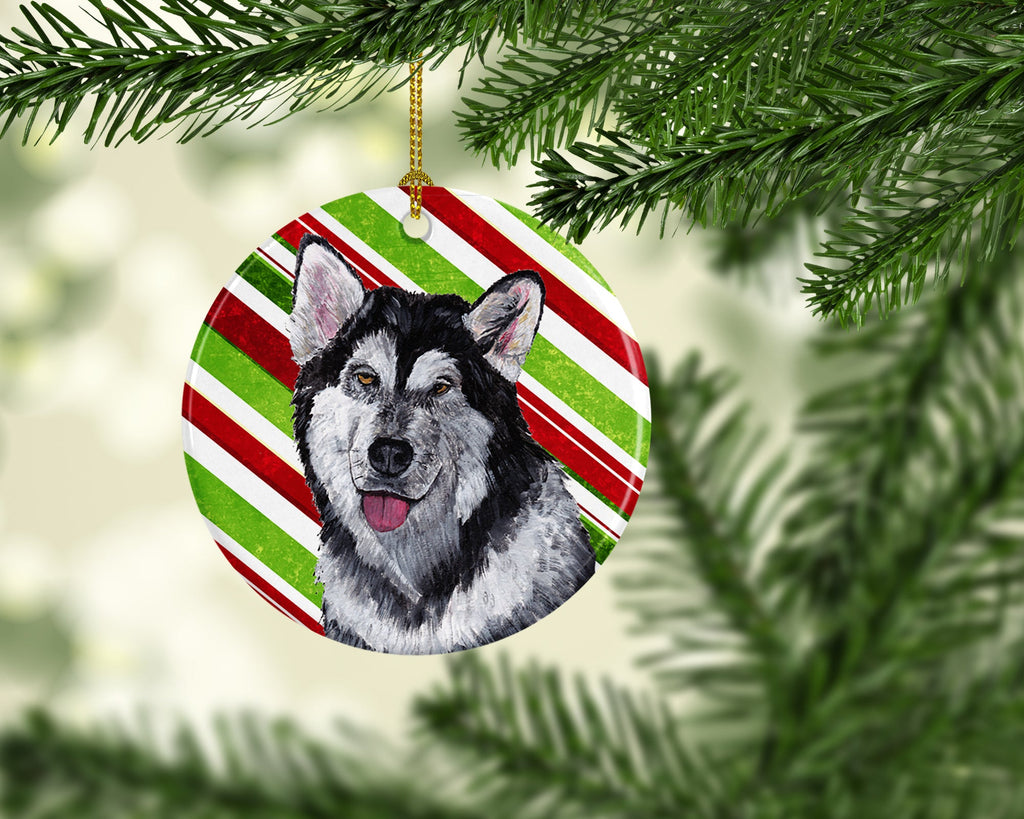 Alaskan Malamute Candy Cane Holiday Christmas Ceramic Ornament Christmas Tree Hanging Decorations for Home Christmas Holiday, Party, Gift, 3 in, Multicolor
