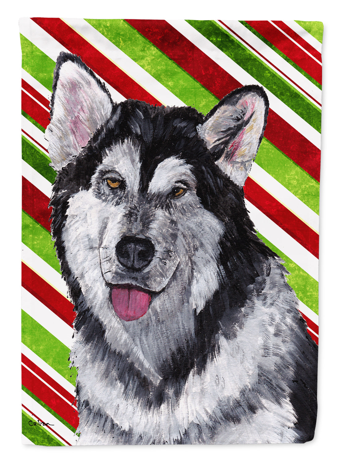 Alaskan Malamute Candy Cane Holiday Christmas Garden Flag Mailbox Decorative Yard Banner Outside Patio Artwork for Flower Beds, Garden Size, Multicolor