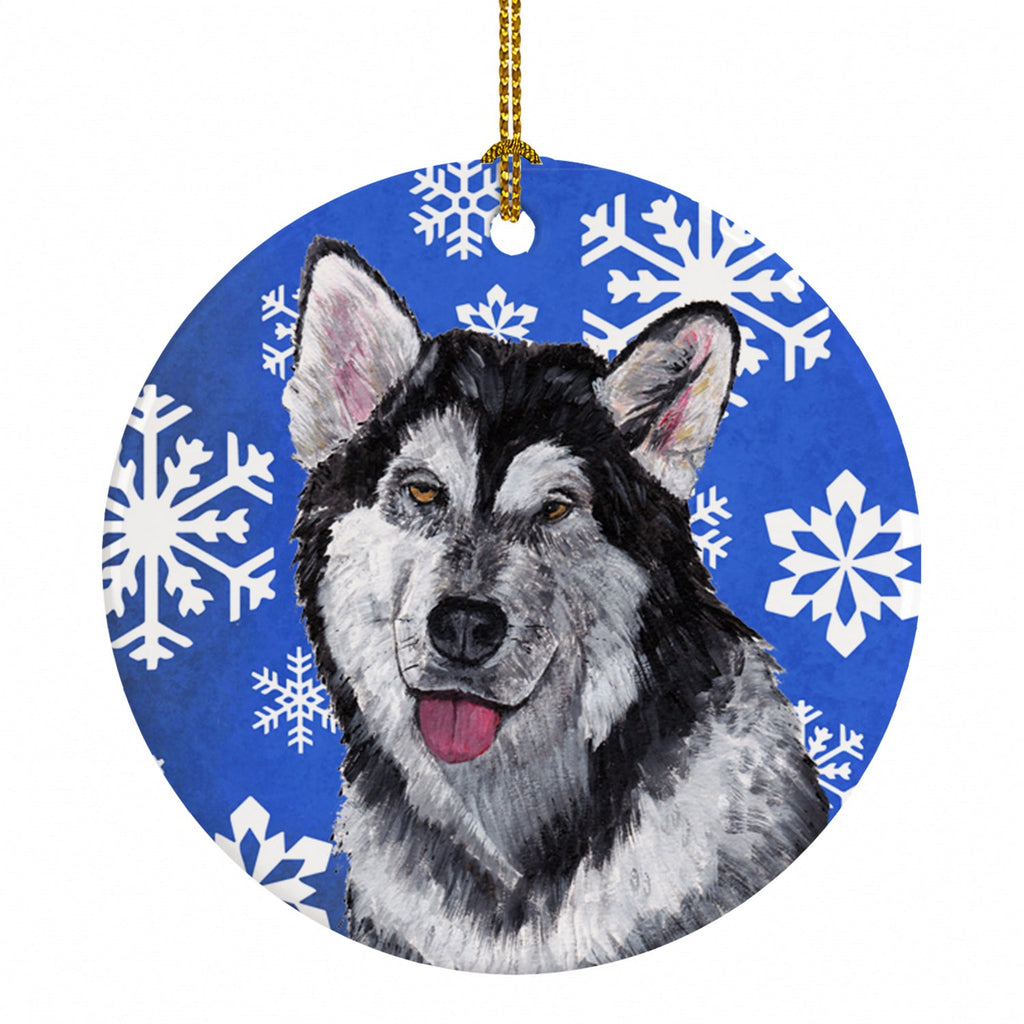 Alaskan Malamute Winter Snowflakes Holiday Ceramic Ornament Christmas Tree Hanging Decorations for Home Christmas Holiday, Party, Gift, 3 in, Multicolor