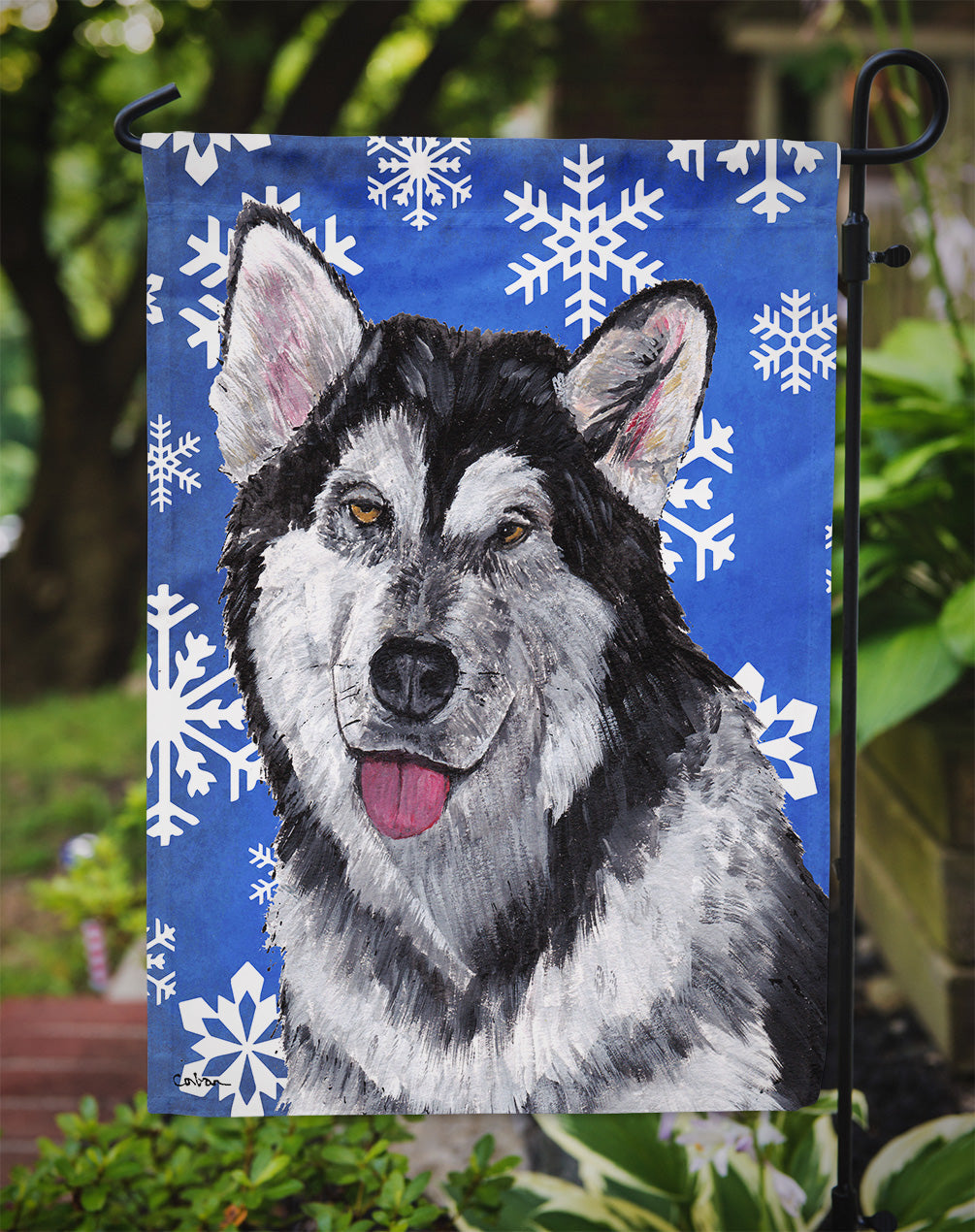 Alaskan Malamute Winter Snowflakes Holiday Garden Flag Mailbox Decorative Yard Banner Outside Patio Artwork for Flower Beds, Garden Size, Multicolor
