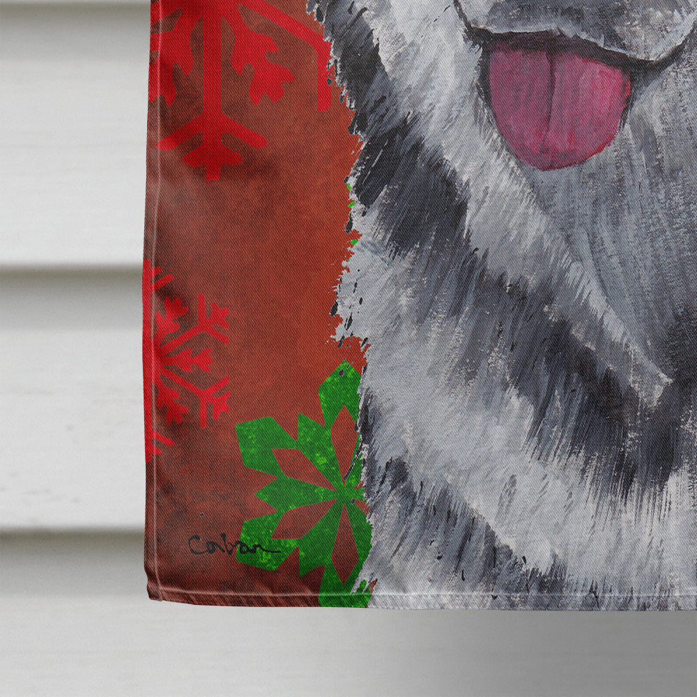 Alaskan Malamute Red Snowflakes Holiday Christmas House Flag 28x40 Porch Sleeve Pole Decorative Outside Yard Banner Artwork Wall Hanging, Polyester