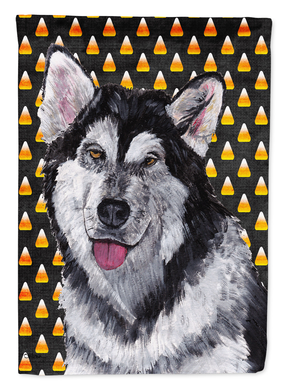 Alaskan Malamute Candy Corn Halloween Garden Flag Mailbox Decorative Yard Banner Outside Patio Artwork for Flower Beds, Garden Size, Multicolor