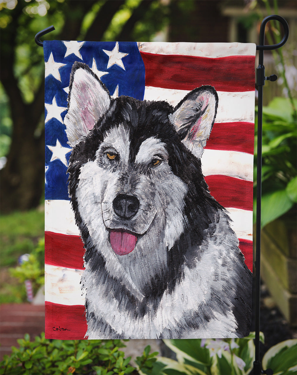 Alaskan Malamute USA Patriotic American Flag Garden Flag Mailbox Decorative Yard Banner Outside Patio Artwork for Flower Beds, Garden Size, Multicolor