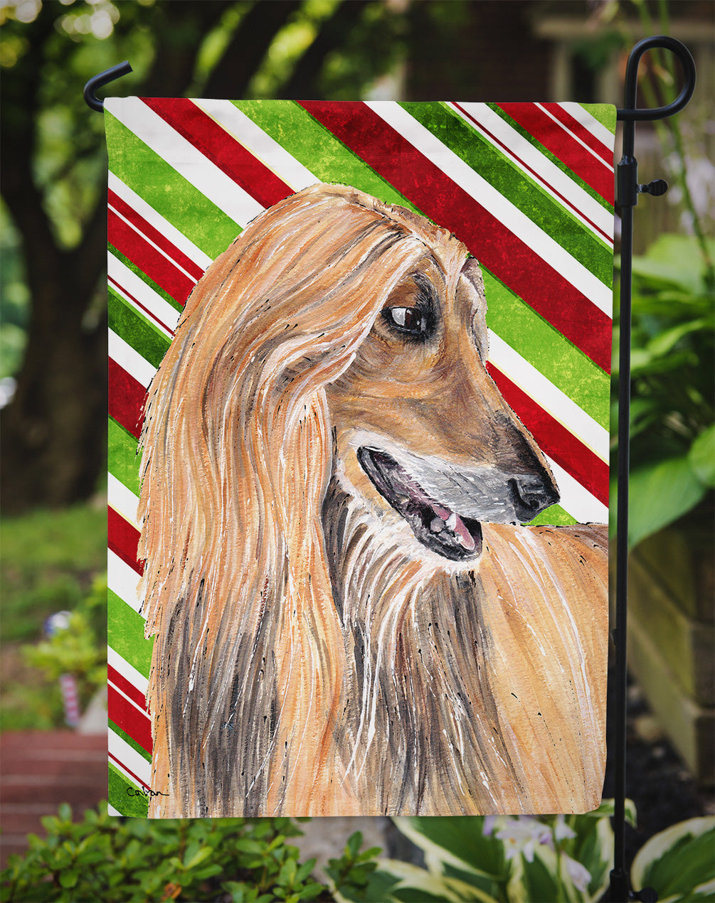 Afghan Hound Candy Cane Holiday Christmas Garden Flag Mailbox Decorative Yard Banner Outside Patio Artwork for Flower Beds, Garden Size, Multicolor