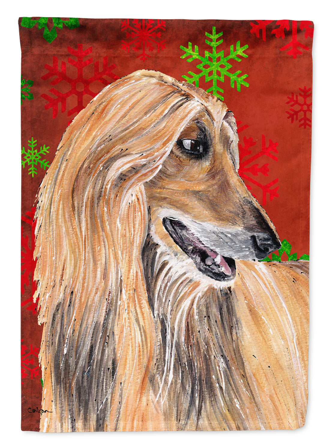 Afghan Hound Red Snowflakes Holiday Christmas House Flag 28x40 Porch Sleeve Pole Decorative Outside Yard Banner Artwork Wall Hanging, Polyester
