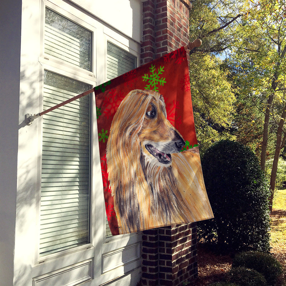 Afghan Hound Red Snowflakes Holiday Christmas House Flag 28x40 Porch Sleeve Pole Decorative Outside Yard Banner Artwork Wall Hanging, Polyester
