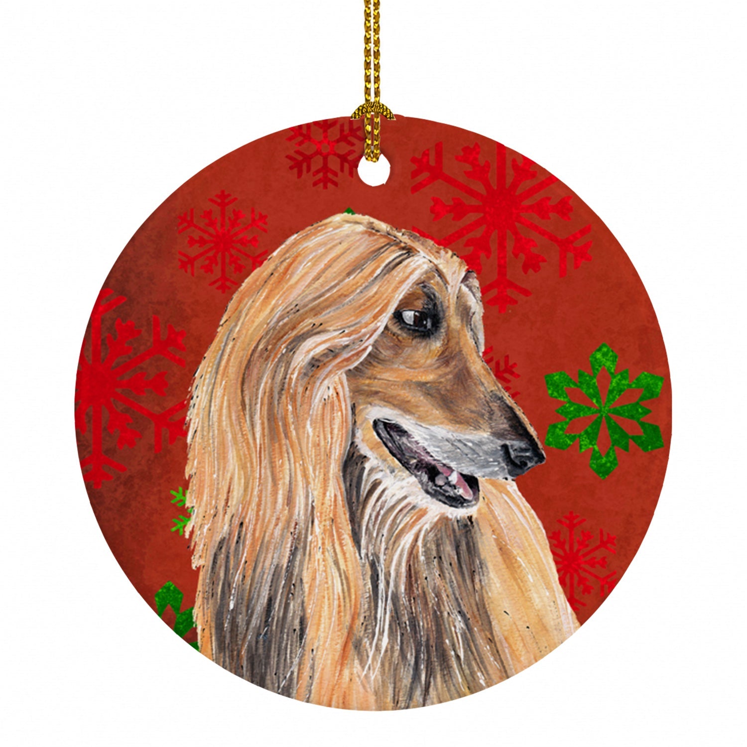 Afghan Hound Red Snowflakes Holiday Christmas  Ceramic Ornament Christmas Tree Hanging Decorations for Home Christmas Holiday, Party, Gift, 3 in, Multicolor