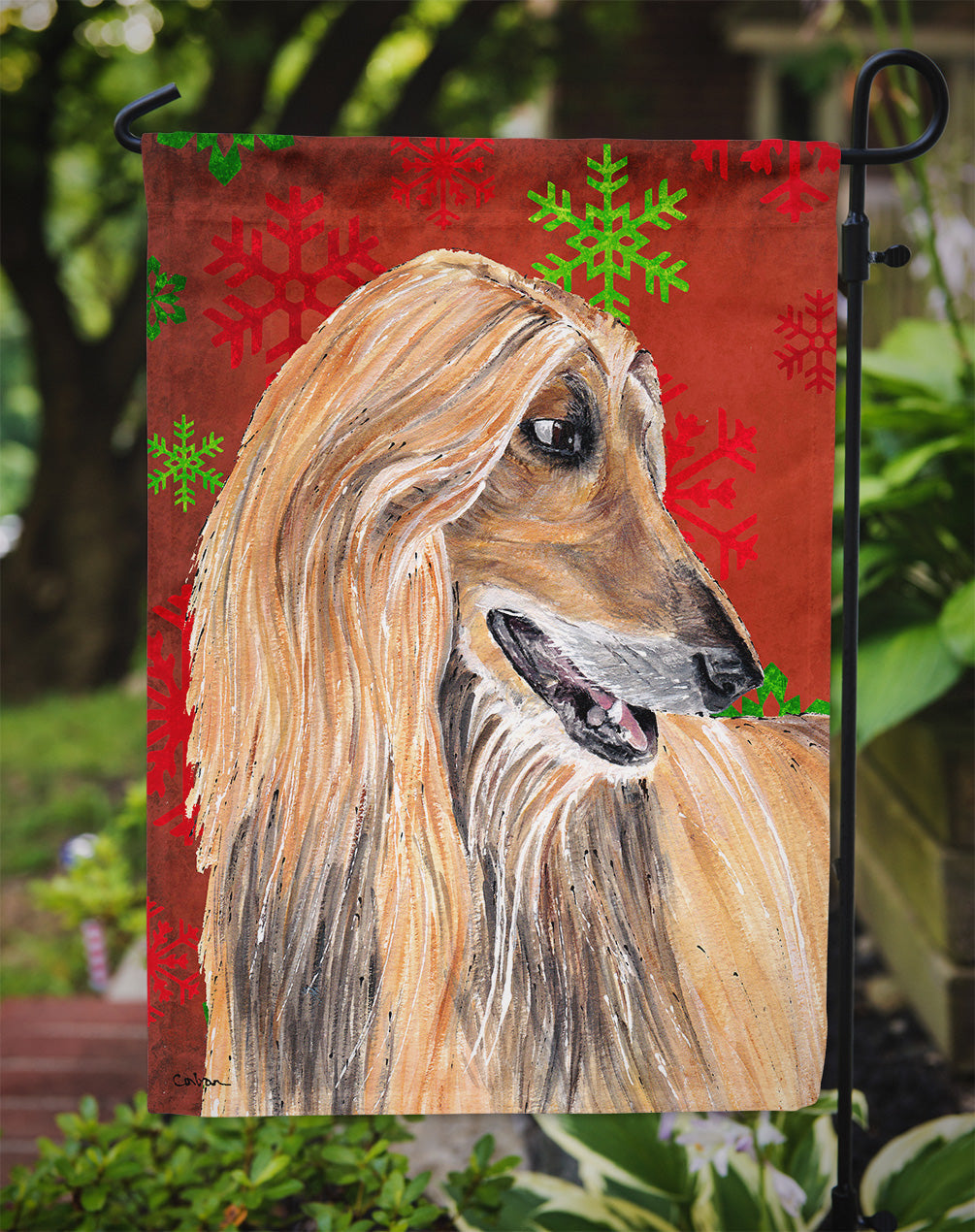 Afghan Hound Red Snowflakes Holiday Christmas Garden Flag Mailbox Decorative Yard Banner Outside Patio Artwork for Flower Beds, Garden Size, Multicolor
