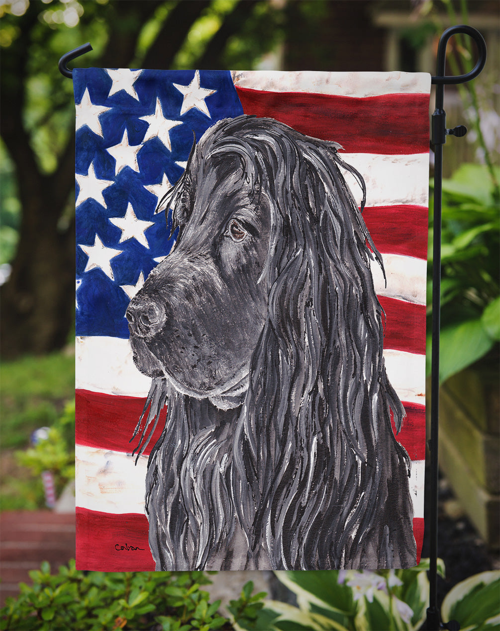 Black Cocker Spaniel with American Flag Garden Flag Mailbox Decorative Yard Banner Outside Patio Artwork for Flower Beds, Garden Size, Multicolor