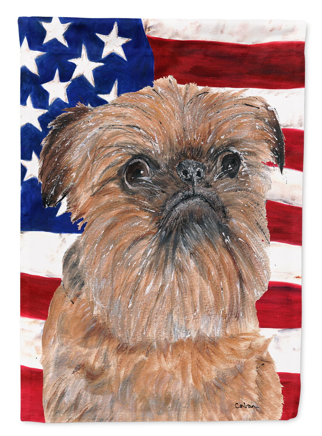 Brussels Griffon with American Flag Garden Flag Mailbox Decorative Yard Banner Outside Patio Artwork for Flower Beds, Garden Size, Multicolor