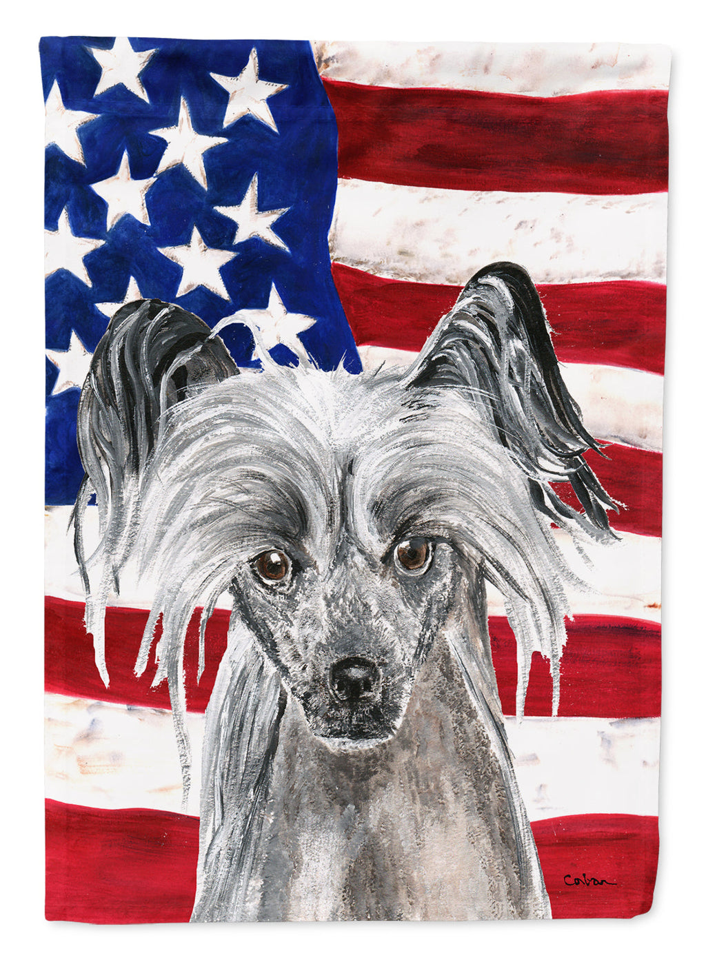 Chinese Crested with American Flag Garden Flag Mailbox Decorative Yard Banner Outside Patio Artwork for Flower Beds, Garden Size, Multicolor