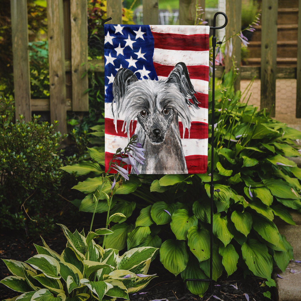 Chinese Crested with American Flag Garden Flag Mailbox Decorative Yard Banner Outside Patio Artwork for Flower Beds, Garden Size, Multicolor