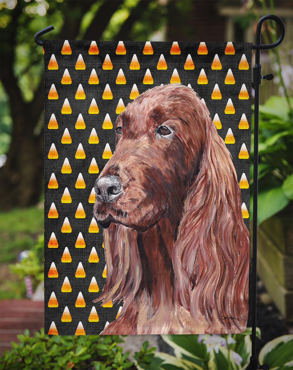 Irish Setter Candy Corn Halloween Garden Flag Mailbox Decorative Yard Banner Outside Patio Artwork for Flower Beds, Garden Size, Multicolor