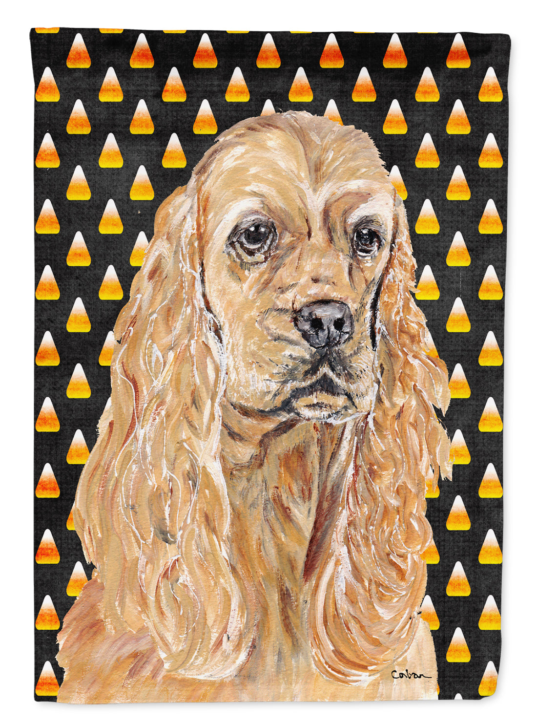 Buff Cocker Spaniel Candy Corn Halloween House Flag 28x40 Porch Sleeve Pole Decorative Outside Yard Banner Artwork Wall Hanging, Polyester