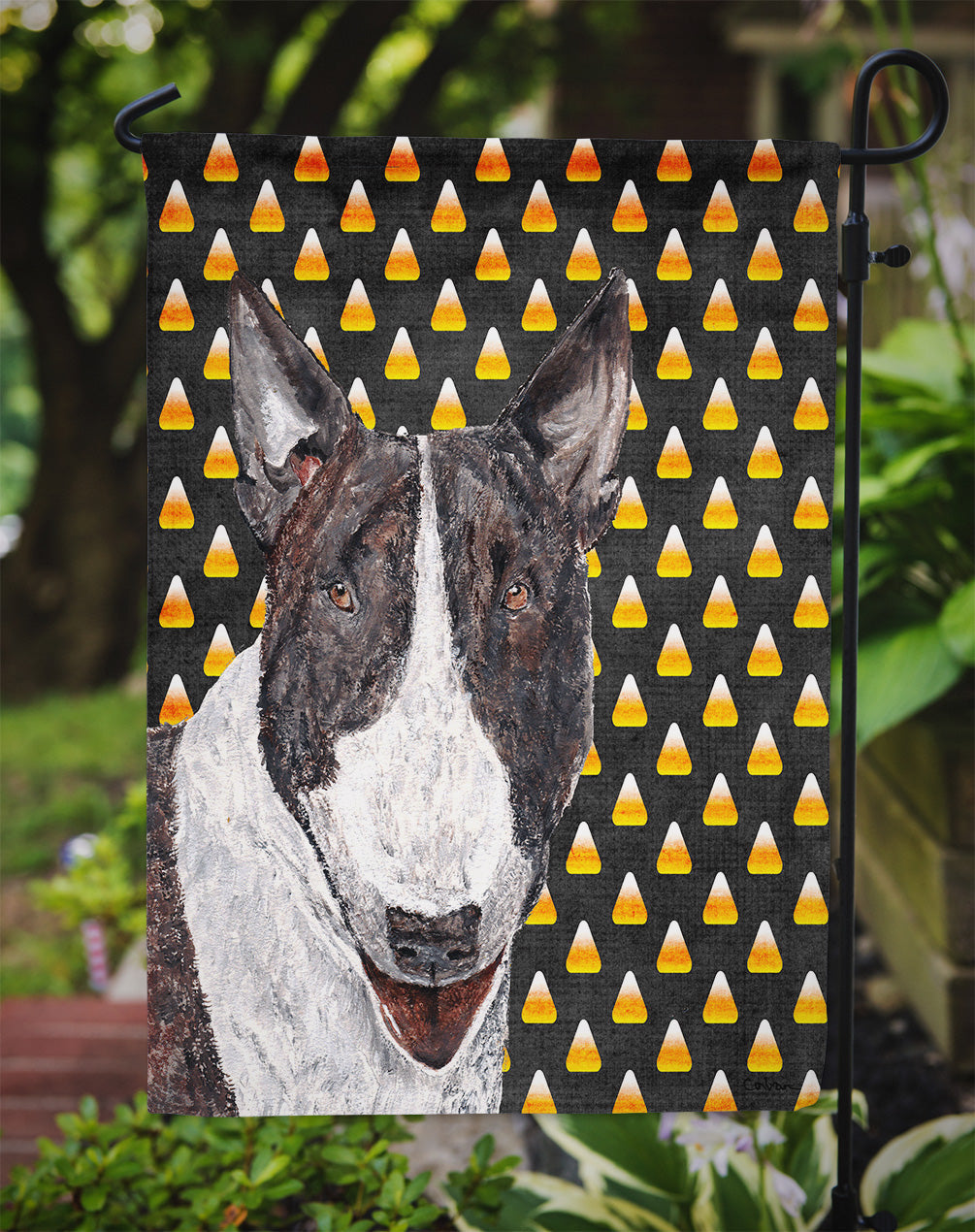 Bull Terrier Candy Corn Halloween Garden Flag Mailbox Decorative Yard Banner Outside Patio Artwork for Flower Beds, Garden Size, Multicolor
