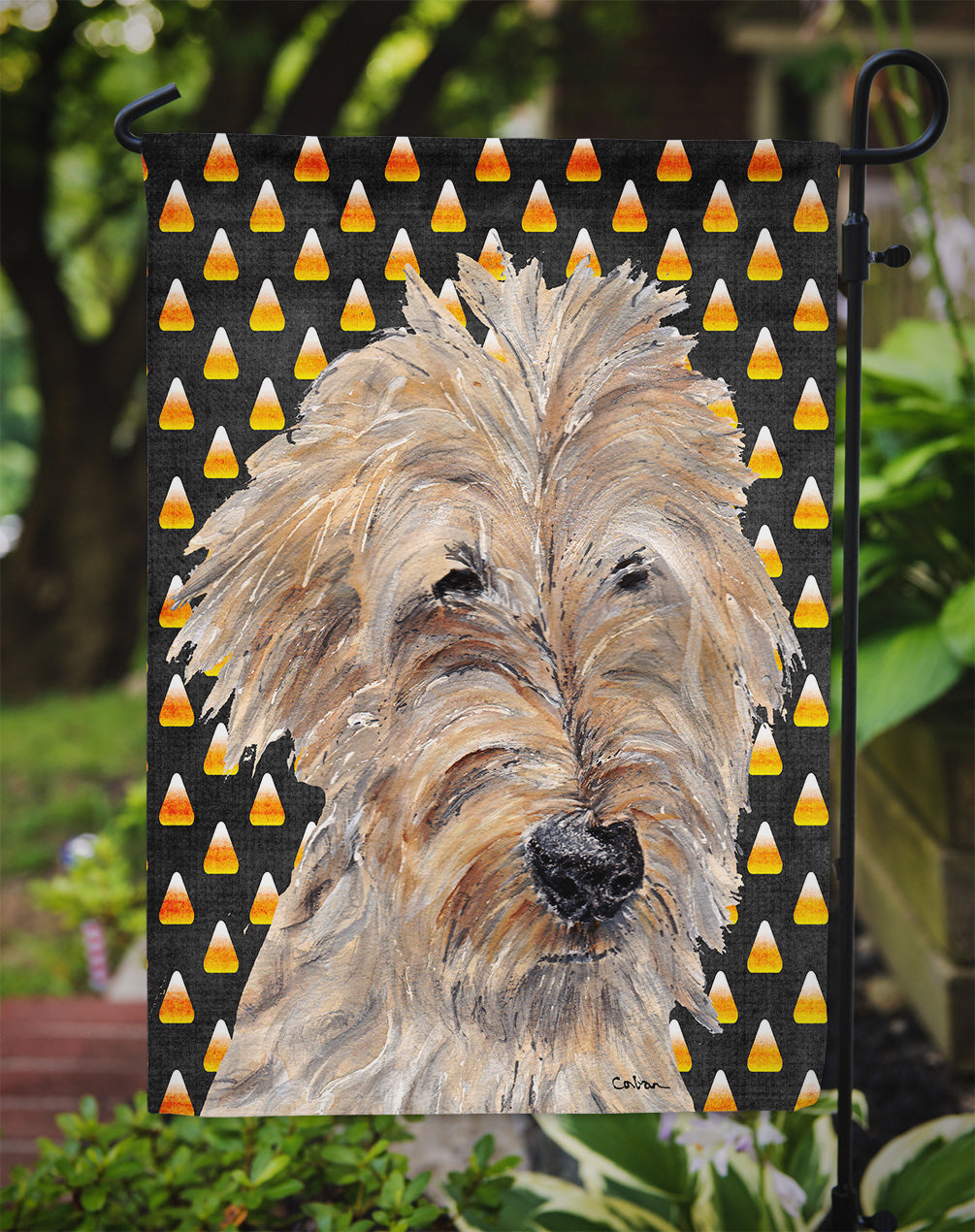 Golden Doodle Candy Corn Halloween Garden Flag Mailbox Decorative Yard Banner Outside Patio Artwork for Flower Beds, Garden Size, Multicolor